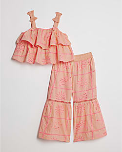 Mini Girls Coral Tiered Broderie Top Set