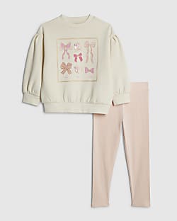 Mini Girls Cream Bow Box Sweatshirt Set