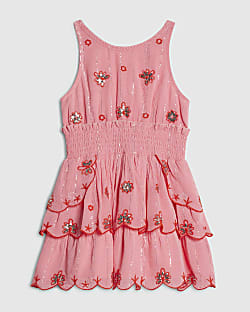 Mini Girls Pink Scalloped Beach Dress