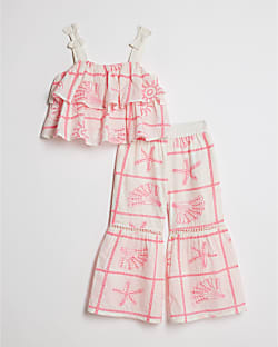 Mini Girls Cream Tiered Broderie Top Set