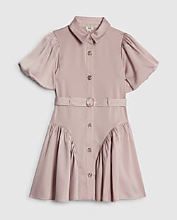 Girls Pink Satin Prom Dress