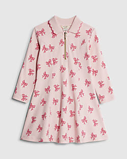 Mini Girls Pink Bow Ribbed Polo Dress