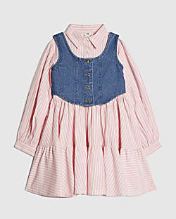 Girls Pink Stripe Hybrid Shirt Dress
