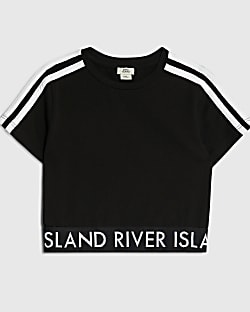 Girls Black Side Stripe Top