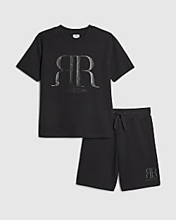 Boys Black RR T-Shirt And Shorts Set