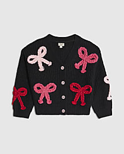 Mini Girls Black 3D Bow Cardigan