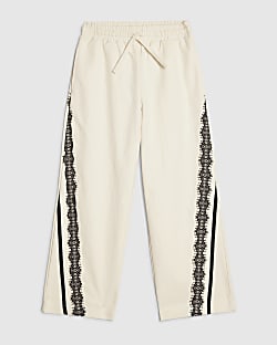 Girls Cream Lace Trim Trousers