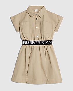 Girls Beige Twill RI Waistband Dress