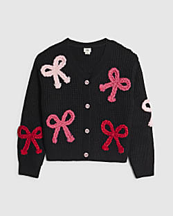 Girls Black 3D Bow Cardigan