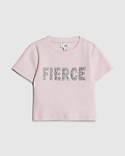 Girls Pink Embellished Fierce T-Shirt