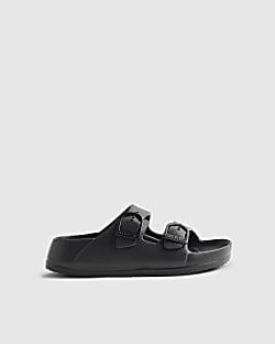 Boys Black Moulded Double Strap Sliders