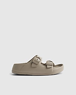 Boys Grey Moulded Double Strap Sliders