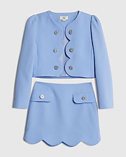 Girls Blue Scallop Skirt Set