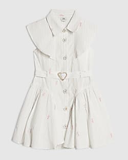 Girls Cream Stripe Prom Dress