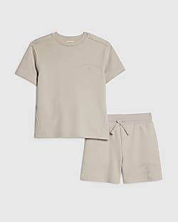 Mini Boys Beige Essentialism T-Shirt Set