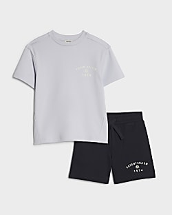 Mini Boys Blue Essentialism T-Shirt Set