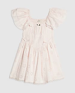 Mini Girls Pink Broderie Rosette Dress