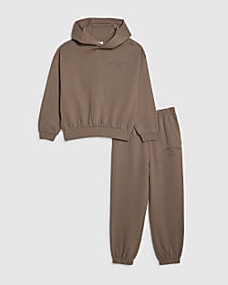Boys Brown Oversized Essentialism Hoodie Set