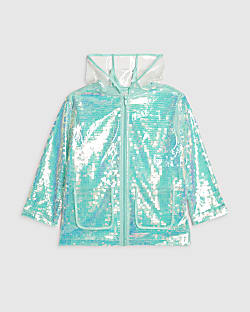 Girls Blue Sequin Rain Mac