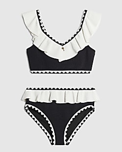 Gils Black Gold Textured Frill Bikini Set 