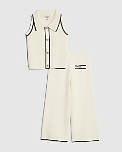 Mini Girls Cream Polo Waistcoat Set