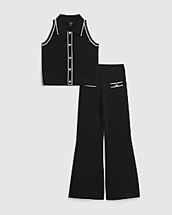Girls Black Polo Top Set