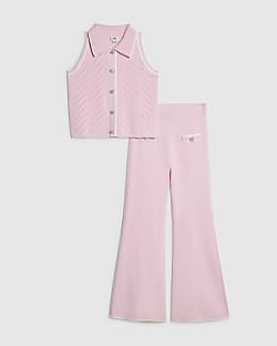 Girls Pink Polo Waistcoat Set