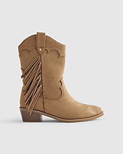Girls Brown Tassel Faux Suede Boots