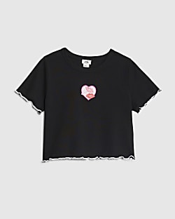 Girls Black Heart Lips T-Shirt