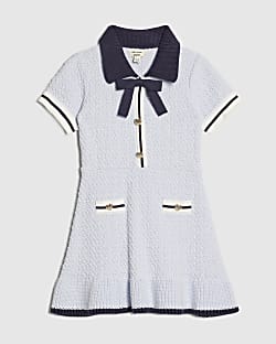 Mini Girls Blue Boucle Dress