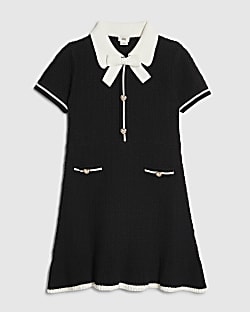 Girls Black Boucle Bow Dress