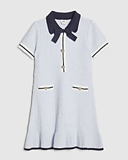 Girls Blue Boucle Bow Dress