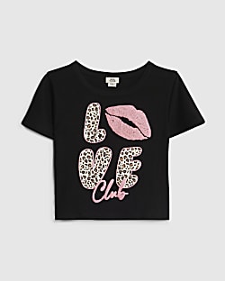 Girls Black Leopard Love T-shirt