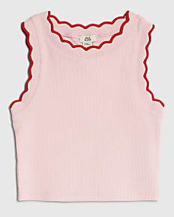 Girls Pink Scallop Trim Tank Top