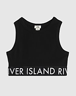 Girls Black RI Crop Tank Top