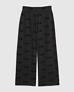 Girls Black RI Heart Tracksuit Bottoms