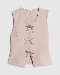 Girls Pink Bow Waistcoat