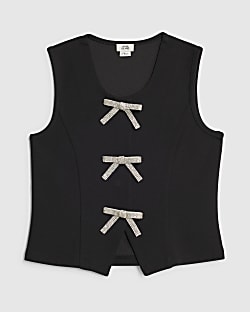 Girls Black Bow Waistcoat