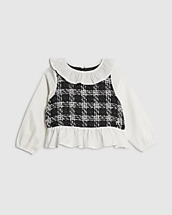 Mini Girls Black Boucle Peplum Top