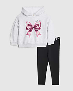 Mini Girls Grey Bow Hoodie And Leggings  Set
