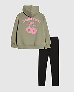 Girls Khaki Iconic Vibes Hoodie Set