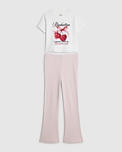 Girls White Manhattan Cherry T-Shirt Set