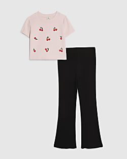 Girls Pink Cherry T-shirt and Kickflare Set