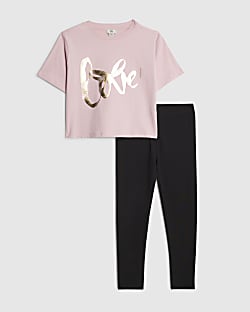 Girls Pink Frill Love T-Shirt and Legging Set