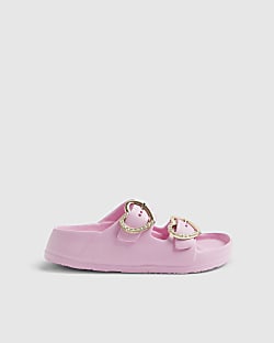 Girls Pink Heart Buckle Moulded Sliders