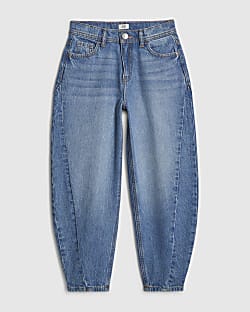 Girls Blue Barrel Leg Jeans
