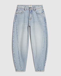 Girls Blue Barrel Leg Jeans