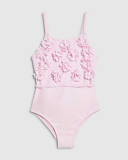 Mini Girls Pink 3D Floral Swimsuit