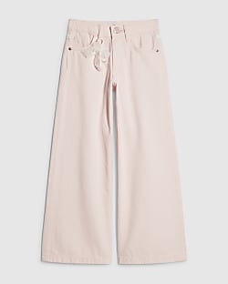 Girls Pink Lace With Keyring Wide Leg Jeans