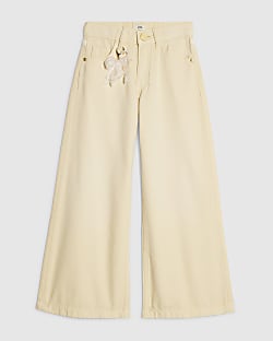 Girls Yellow Lace Wide Leg Jeans With Keyring